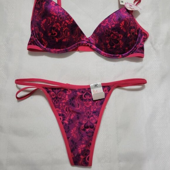 FLIRTITUDE 32B Convertible Racerback Underwire Bra XS Thong NWT Damask - Picture 3 of 7